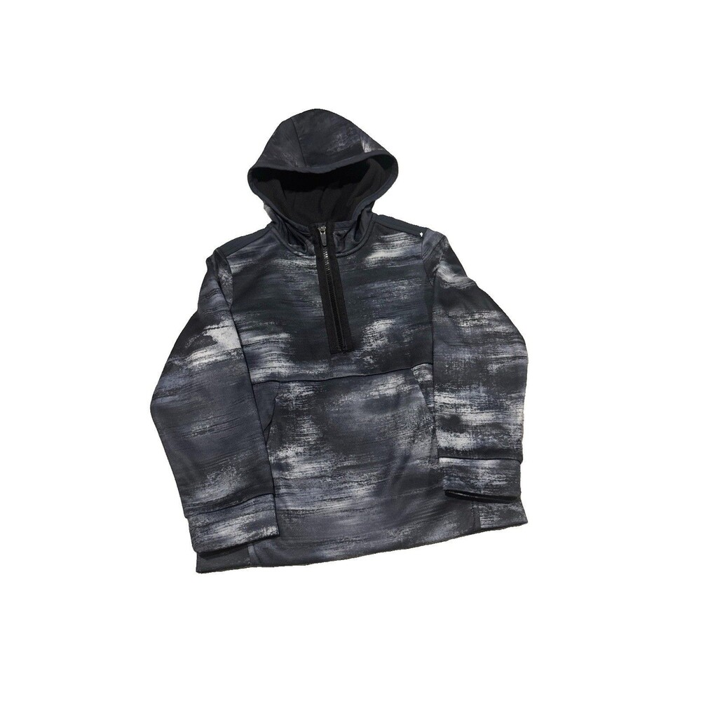Athletic Works Boys 1/4 Zip Hoodie Black Gray Abstract Long Sleeve S 6-7